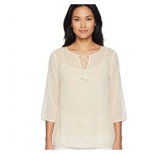 Tommy Bahama Cream Polka Dot Silk Tie Front Sheer Pullover Top XL
